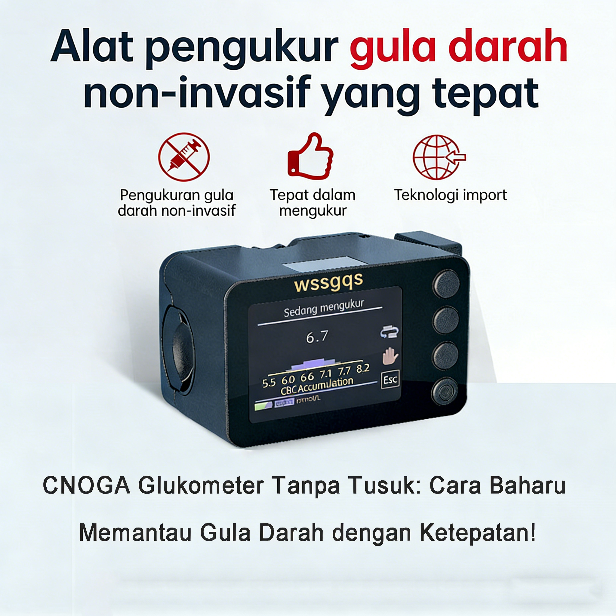[WSSGQS] Monitor Glukosa Darah Bukan Invasif — Bebas Jarum, Tiada Cucuk Jari, Tiada Sampel Darah Diperlukan — Monitor Glukosa Tepat, Dinamik, Boleh Digunakan di Rumah