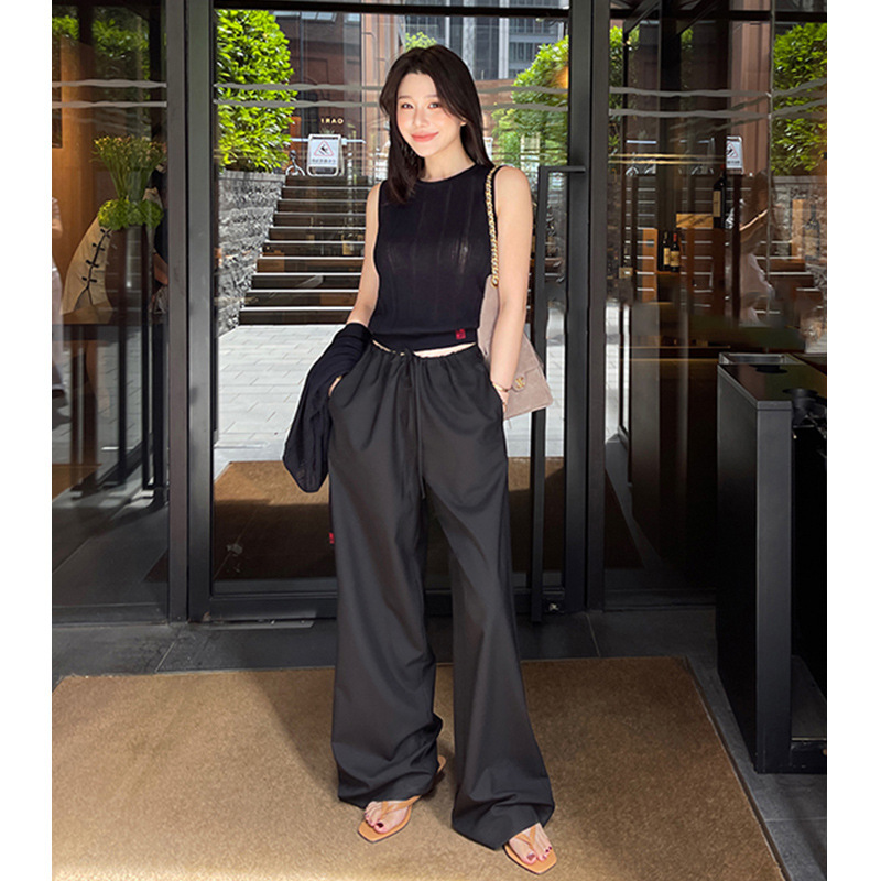 Stylish drawstring elastic waist supermodel pants, casual pants for women, 2025 summer new style, drapey, elegant, comfortable straight-leg pants
