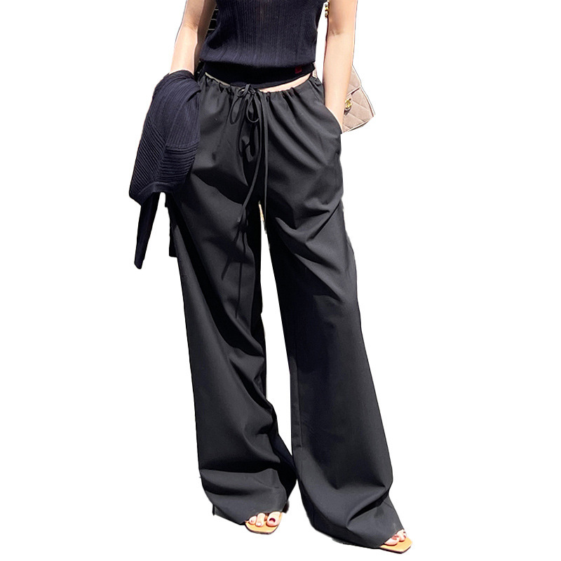 Stylish drawstring elastic waist supermodel pants, casual pants for women, 2025 summer new style, drapey, elegant, comfortable straight-leg pants