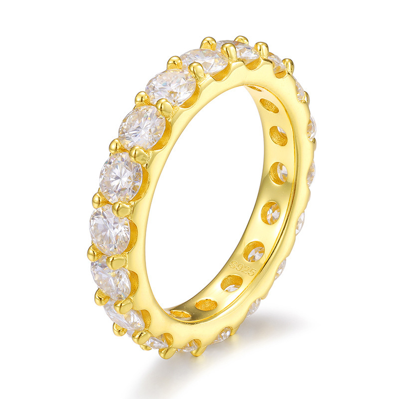 Amazon cross-border European and American hip-hop style inlaid ring, single row 4MM main stone, high-end trendy fashion couple ring