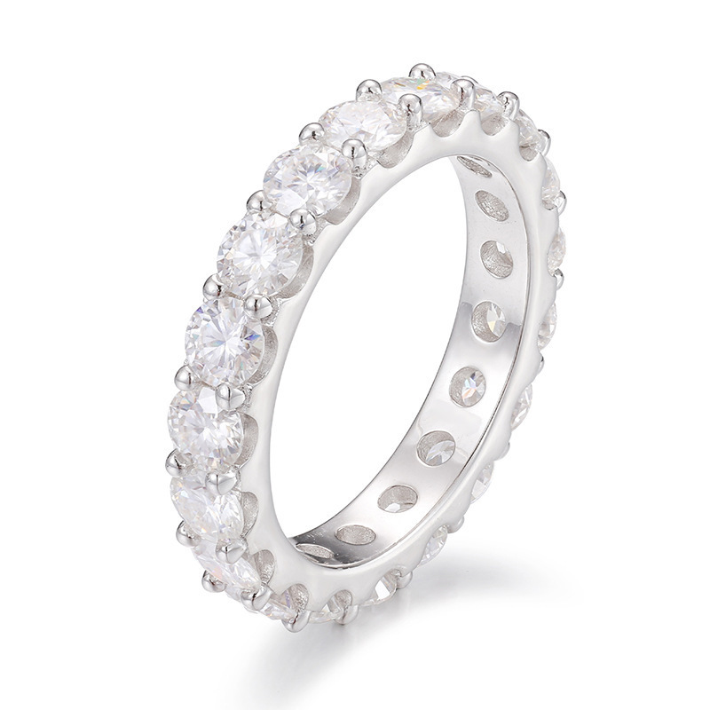 Amazon cross-border European and American hip-hop style inlaid ring, single row 4MM main stone, high-end trendy fashion couple ring