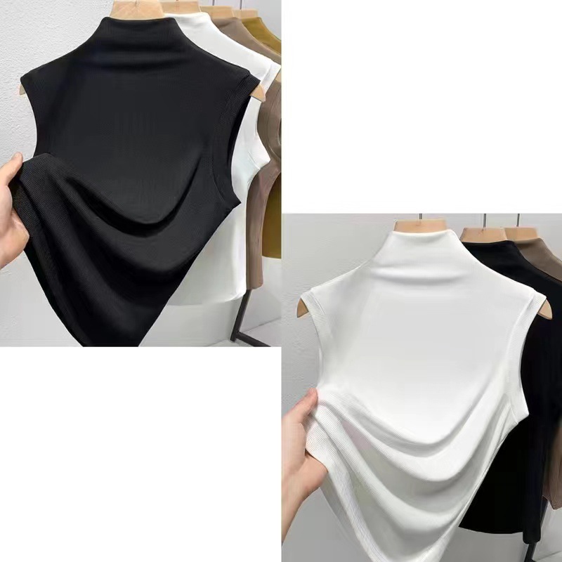 Modal half-high collar sleeveless tank top for women, new spring/summer style, plus size, slim fit, versatile base shirt, trendy top
