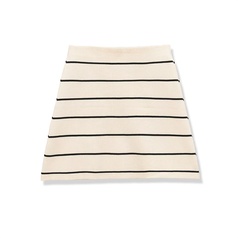 C158 SHORT SLEEVE STRIPED KNITWEAR SKIRT 