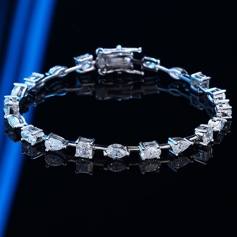 Moissanite pear-shaped, dome-shaped, marquise-shaped, and irregular-shaped diamond bracelet made of sterling silver, simple and fashionable, popular European and American jewelry