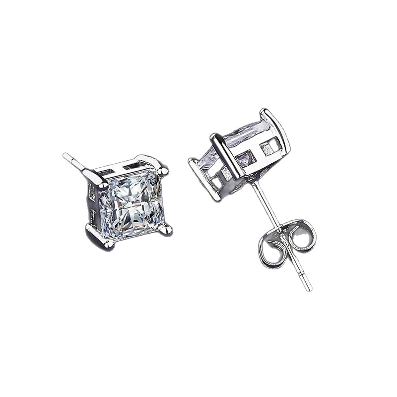 Amazon S925 Princess Cut D Color Moissanite Four-Prong Earrings for Pierced Ears, Couple's Cross-Border Jewelry with GRA Certificate