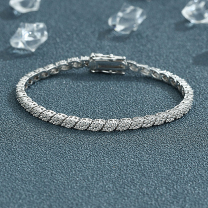 Moissanite prismatic bracelet for women, made of sterling silver, with a niche design, fully encrusted with diamonds, simple and versatile, eye-catching and sparkling, cross-border jewelry