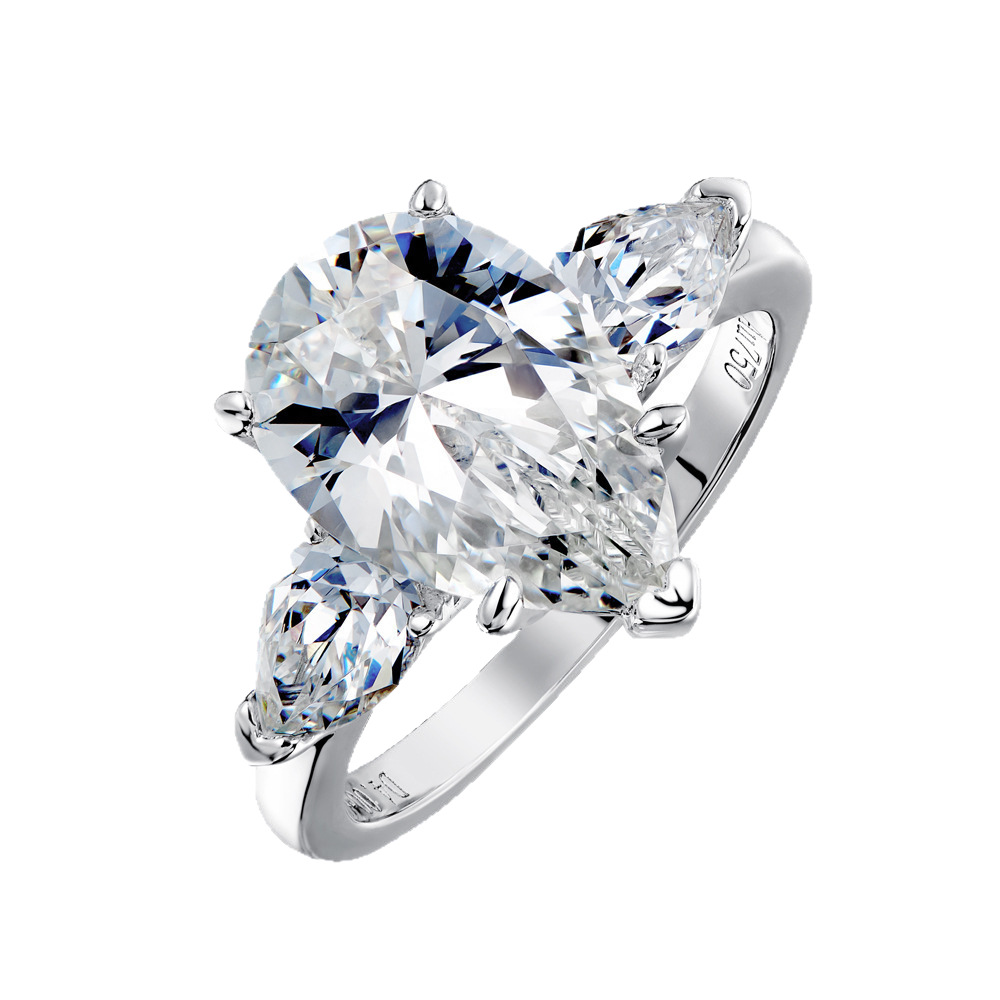 Cross-border hot-selling wholesale fashion luxury influencer-style S925 silver angel water drop moissanite ring 3 carats