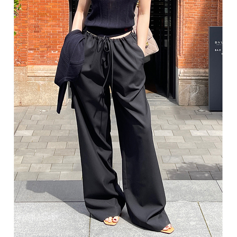 Stylish drawstring elastic waist supermodel pants, casual pants for women, 2025 summer new style, drapey, elegant, comfortable straight-leg pants