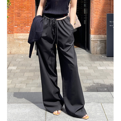 Stylish drawstring elastic waist supermodel pants, casual pants for women, 2025 summer new style, drapey, elegant, comfortable straight-leg pants
