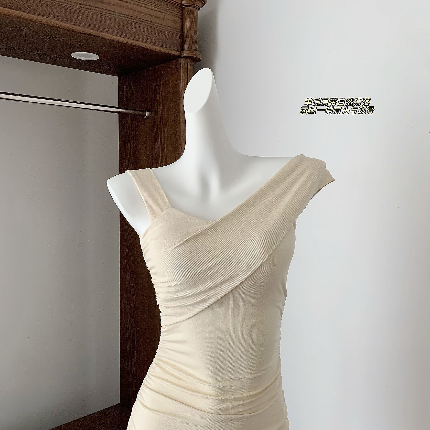 Lyocell ruched asymmetrical dress with chest pads for women, spring/summer bodycon mini dress