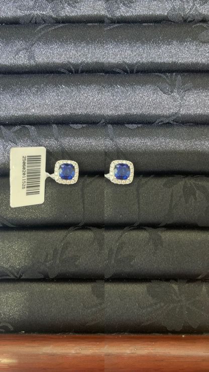 H28 1CT+1CT LABGROWN BLUE CUSHION CUT SURR MOS DIA EARSTUD