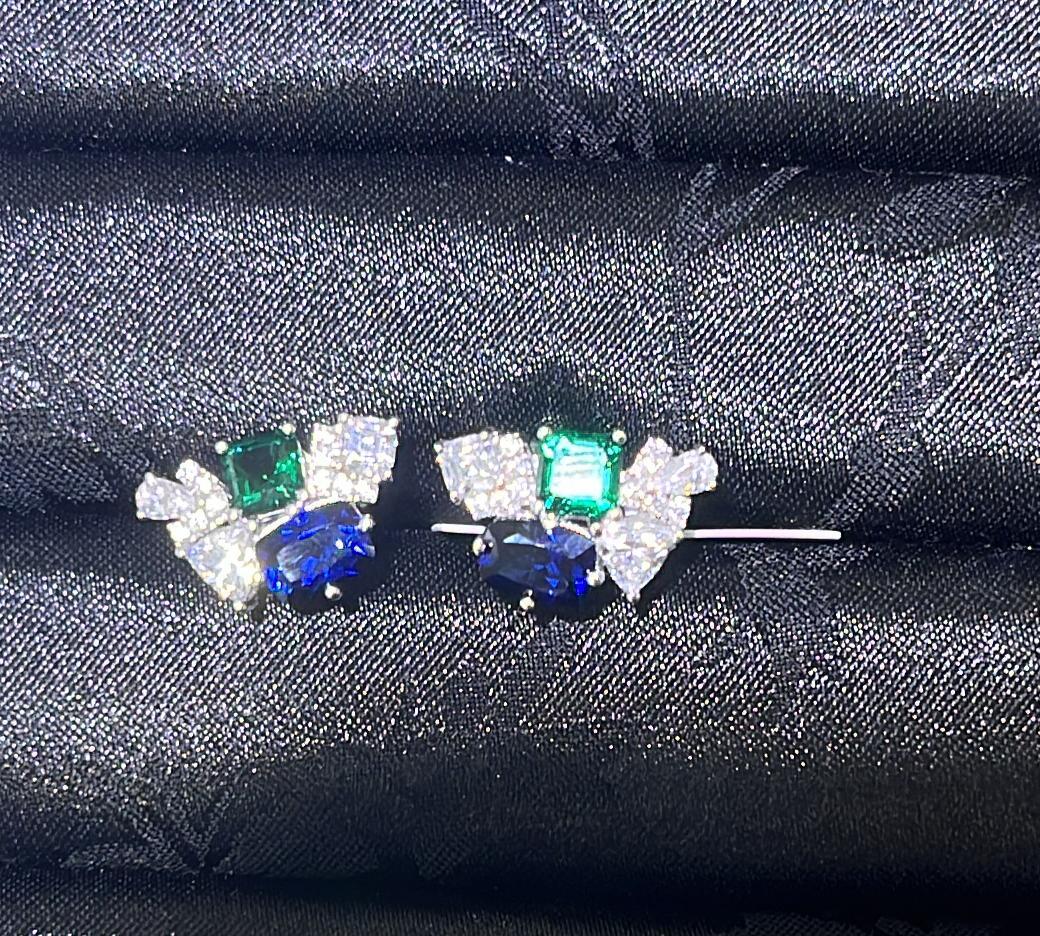 H65 TEARDROP + ASHER + CUSHION LABGROWN  BLUE/EMERALD EARSTUD
