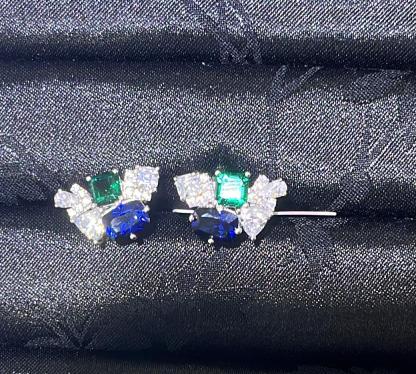 H65 TEARDROP + ASHER + CUSHION LABGROWN  BLUE/EMERALD EARSTUD