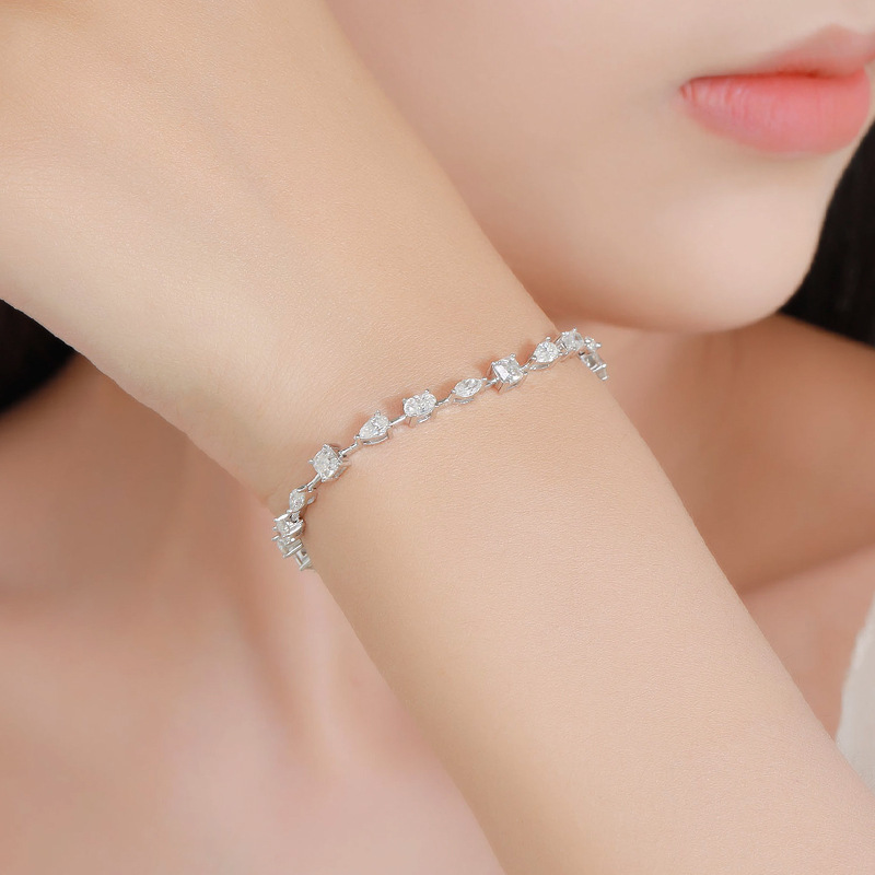 Moissanite pear-shaped, dome-shaped, marquise-shaped, and irregular-shaped diamond bracelet made of sterling silver, simple and fashionable, popular European and American jewelry