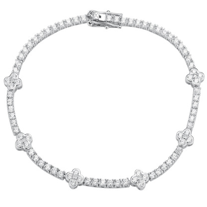 Shining Versatile Lucky Four-Leaf Clover Moissanite Bracelet for Women, Prismatic and Round, Pure Silver, Niche Design, Light Luxury, Full of Diamonds