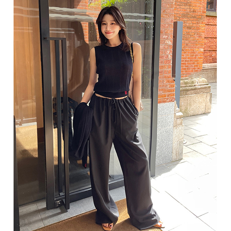 Stylish drawstring elastic waist supermodel pants, casual pants for women, 2025 summer new style, drapey, elegant, comfortable straight-leg pants