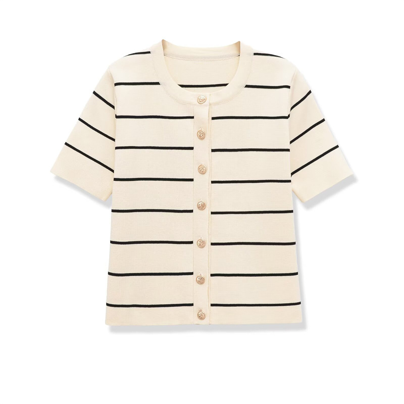 C154 SHORT SLEEVE STRIPED KNITWEAR TOP 