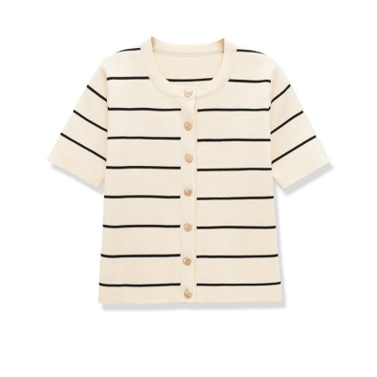 C154 SHORT SLEEVE STRIPED KNITWEAR TOP 