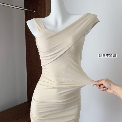 Lyocell ruched asymmetrical dress with chest pads for women, spring/summer bodycon mini dress
