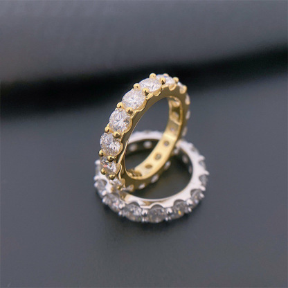 Amazon cross-border European and American hip-hop style inlaid ring, single row 4MM main stone, high-end trendy fashion couple ring