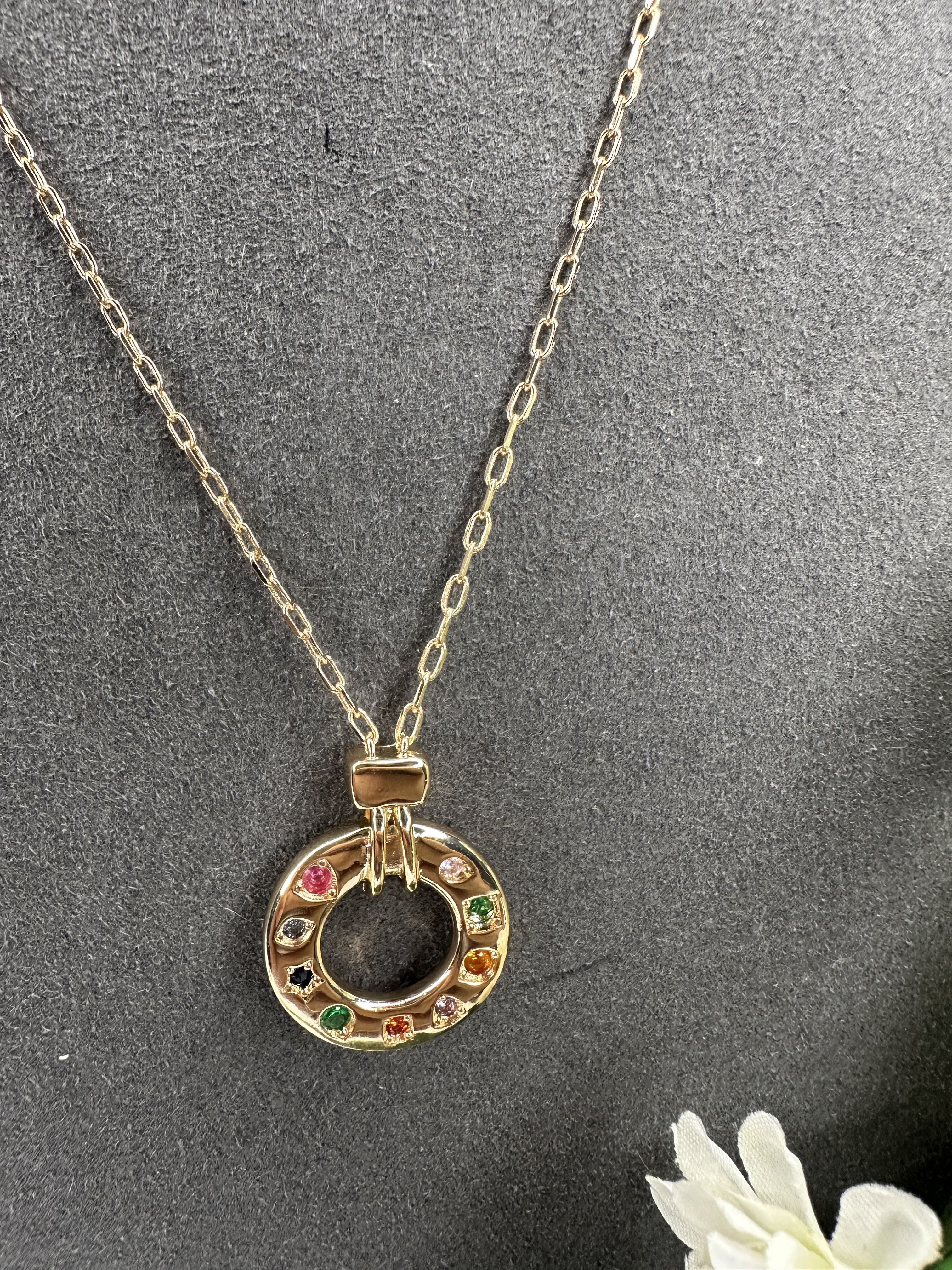 RAINBOW BIG CIRCLE HOLLOW GOLD NECKLACE(N14)