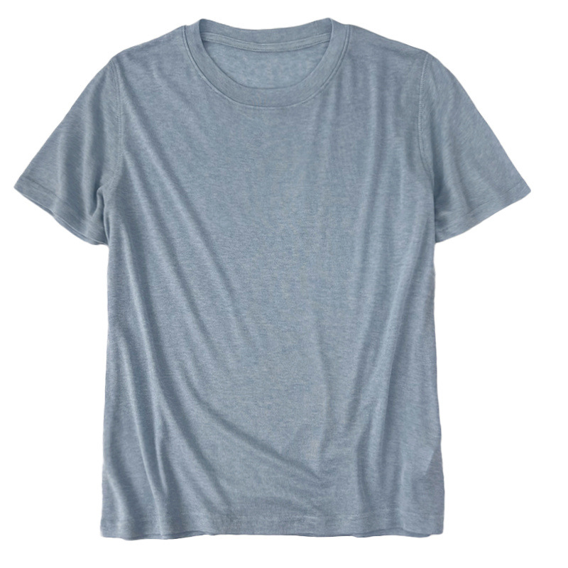 Soft and lightweight Lyocell thin ice silk short-sleeve t-shirt for women, summer loose-fitting solid color round-neck pullover knitted base top