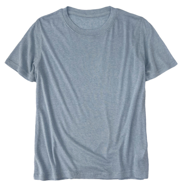 Soft and lightweight Lyocell thin ice silk short-sleeve t-shirt for women, summer loose-fitting solid color round-neck pullover knitted base top