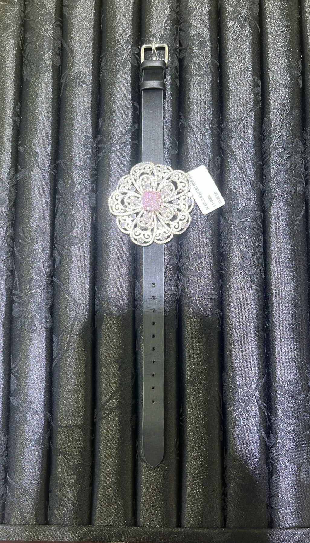 H9 PINK CUSHION FLOWER BLACK STRAP WATCH