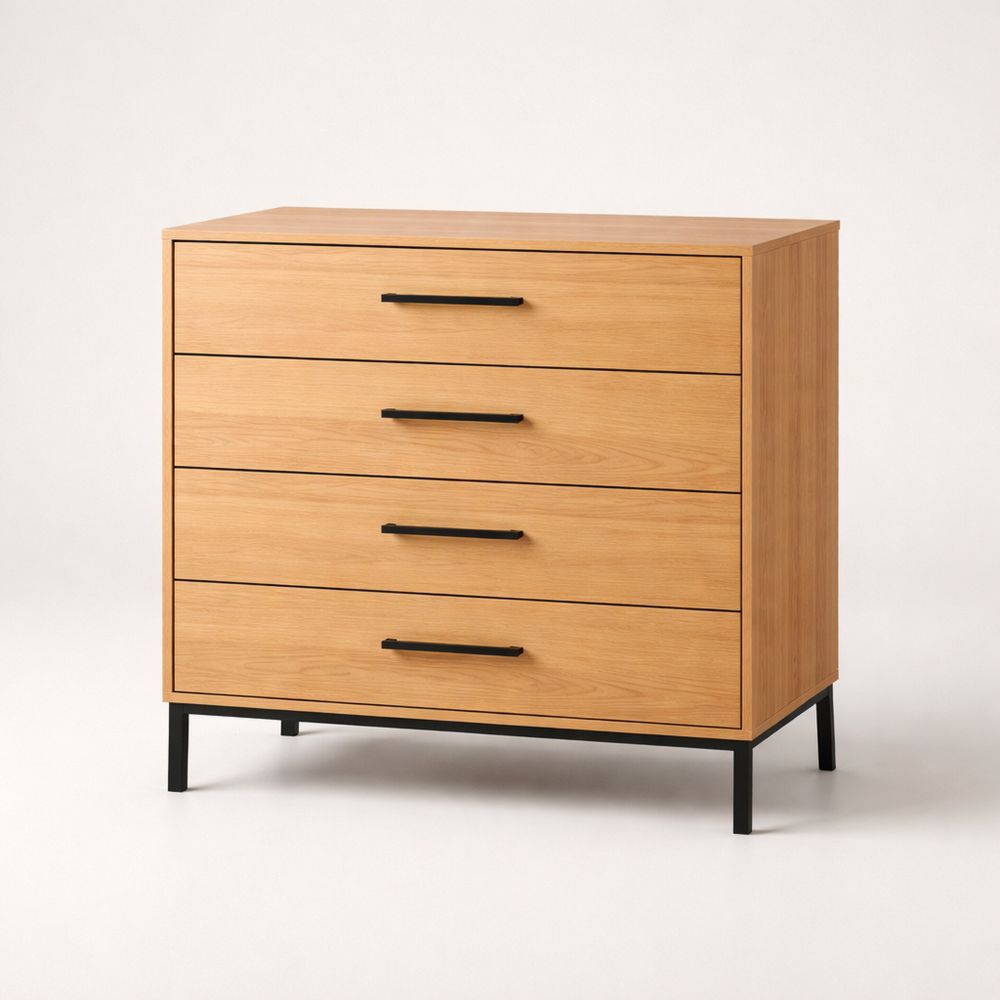 Four-drawer cabinet with oak veneer-Easevello