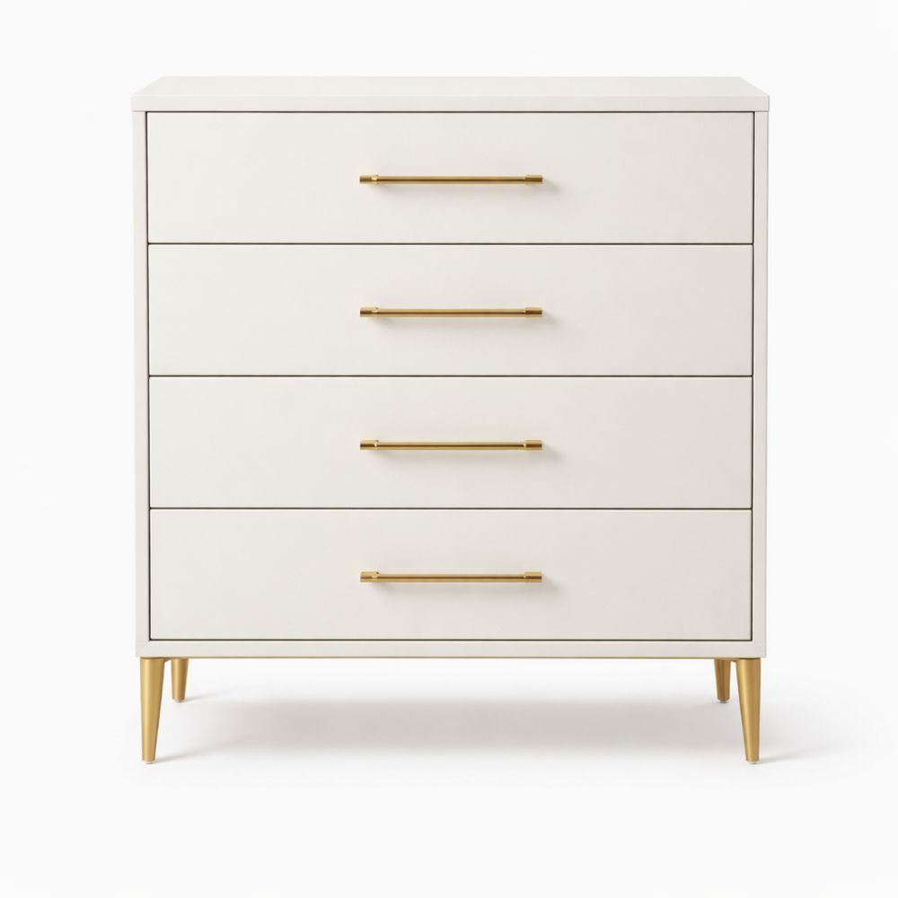 White four-drawer cabinet with gold metal handles, dimensions 80 × 45 × 95 cm-Easevello