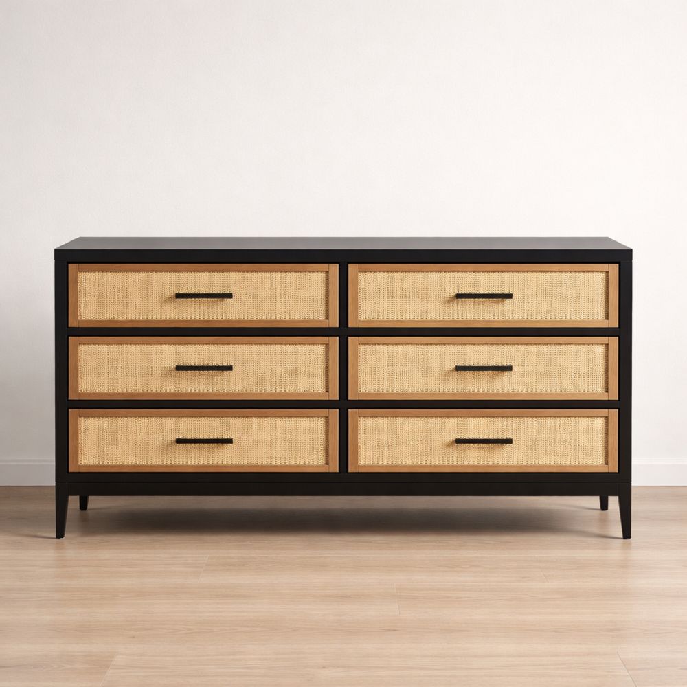 Black/natural woven rattan drawer cabinet-Easevello