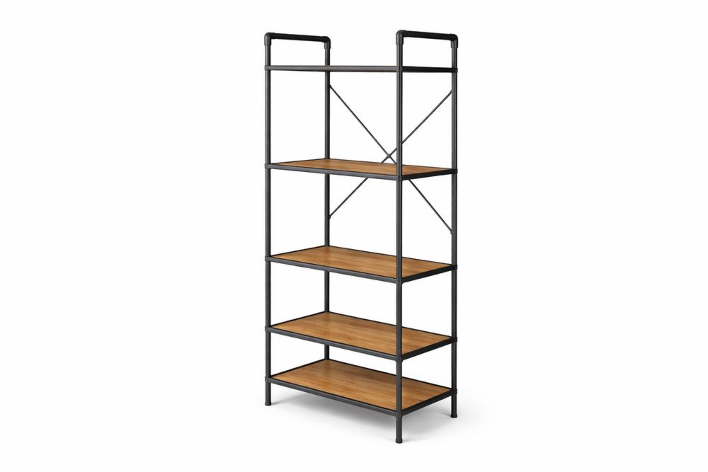 Steeland Wood 5-Tier Storage Shelf  Black and Brown-Interanil