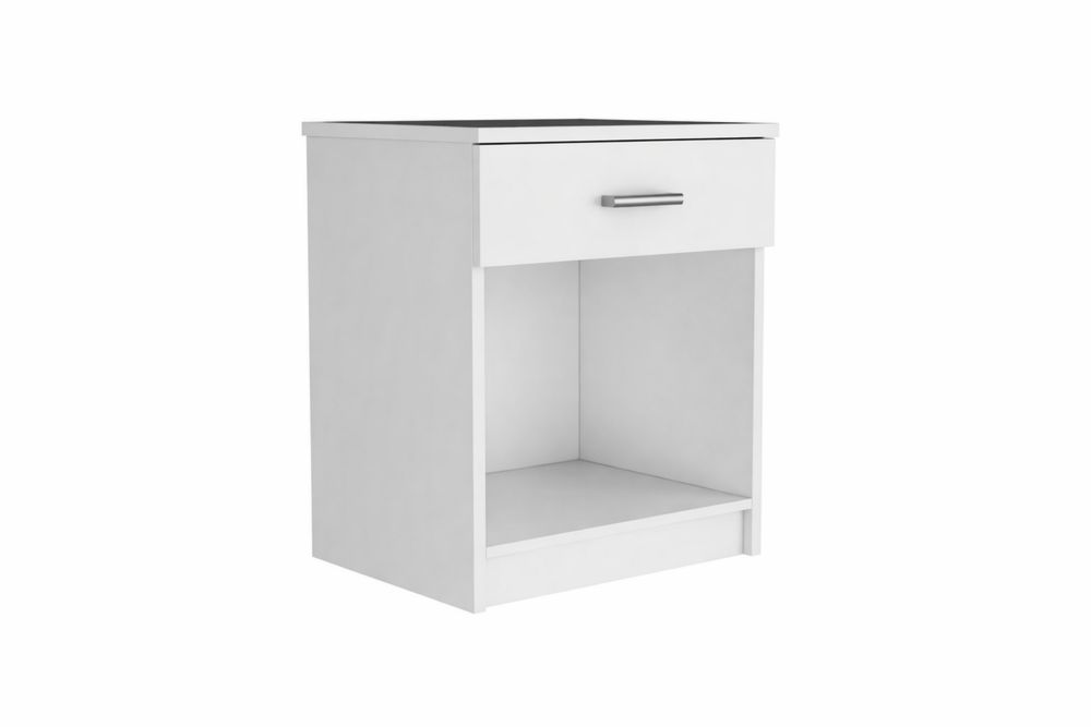 White MDF Nightstand with Drawer and Shelf-Interanil
