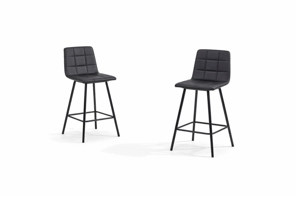 Set of 2 Bar Stools Faux Leather Upholstery steel Frame Black-Interanil