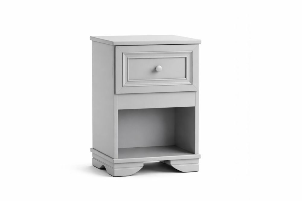 Gray Wood Nightstand with Drawer and Open Shelf-Interanil