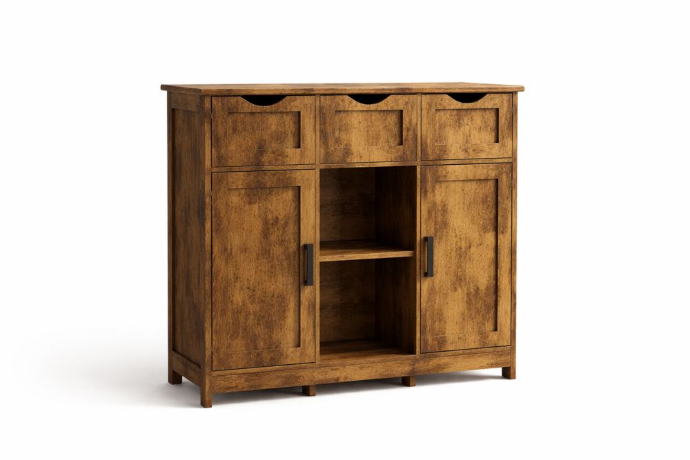 Wooden Sideboard with Drawers and Doors Oak Finish 91cm x 35cm x 91cm-Interanil