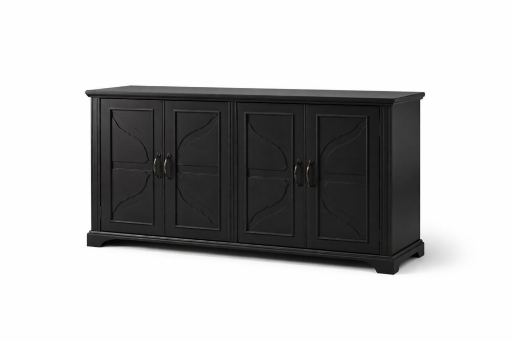 Wooden Sideboard Cabinet with 4 Doors Black-Interanil