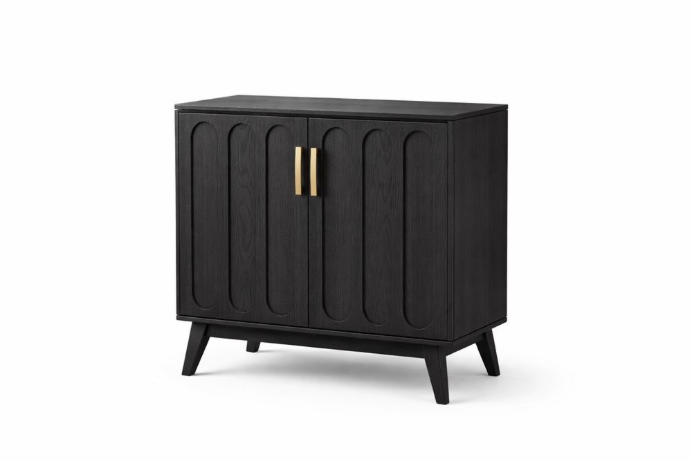 Wood Sideboards with 2 Doors and steel Handles Black-Interanil