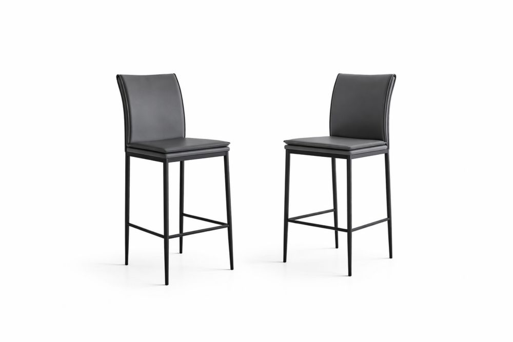Set of 2 Black Faux Leather Bar Stools with steel Frame-Interanil