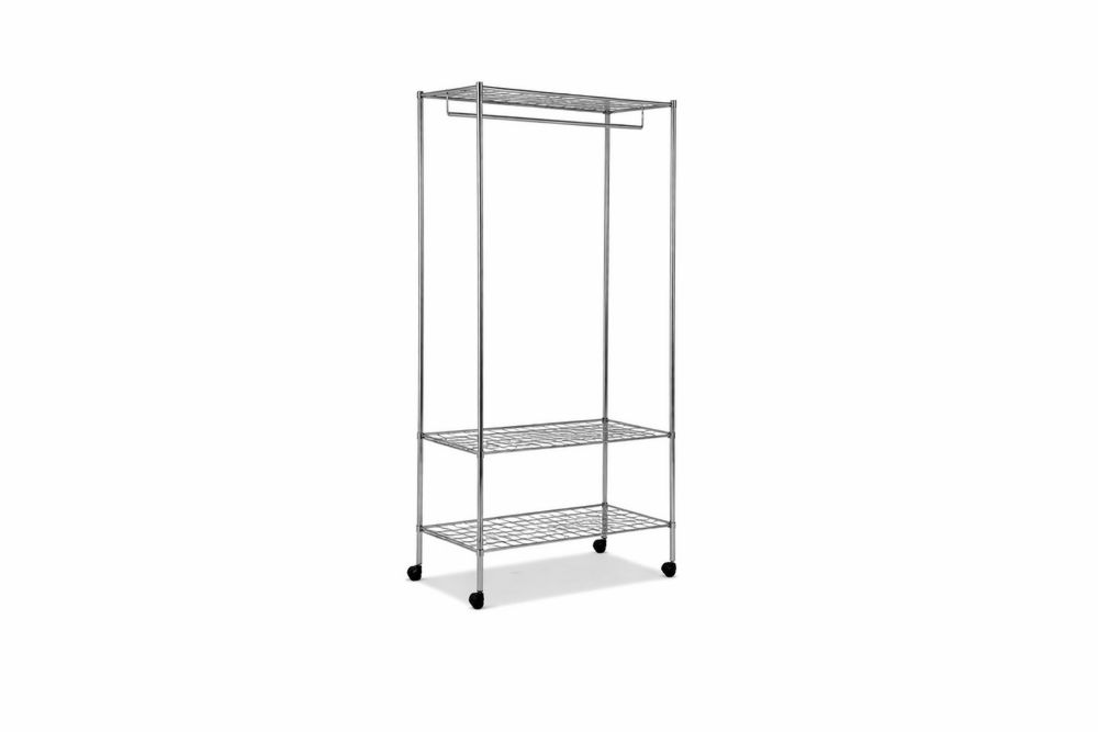 steel Clothes Rack with Adjustable Shelves and Wheels 160cm x 80cm x 45cm Silver-Interanil