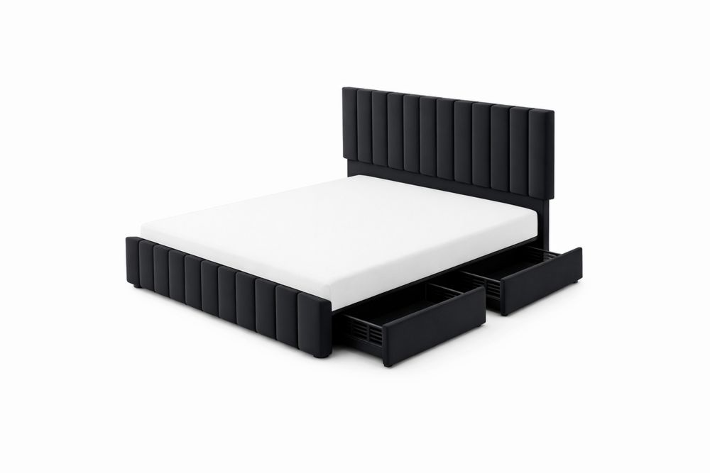 Queen Size Faux Leather Upholstered Bed Frame with Storage Drawers-Interanil
