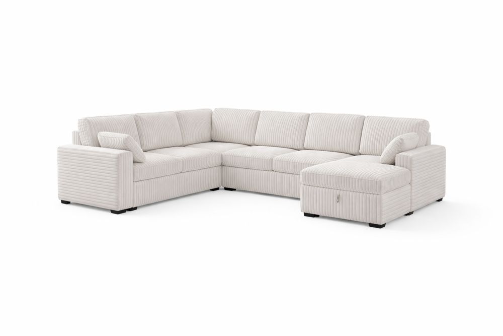 Beige Corduroy L-Shaped Sectional Sofa with Chaise-Interanil