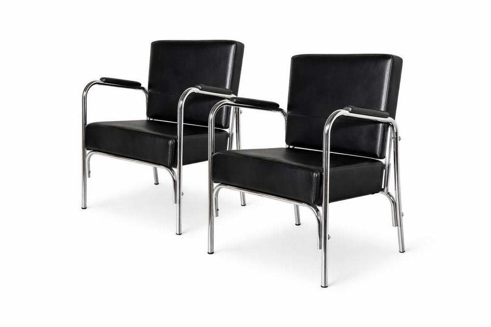 Set of 2 Black Faux Leather Armchairs with Chrome Frame-Interanil
