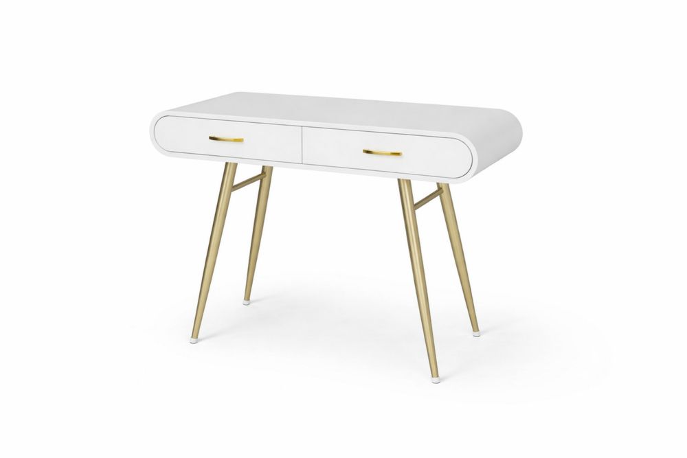 White Desk with Gold steel Legs and Two Drawers-Interanil