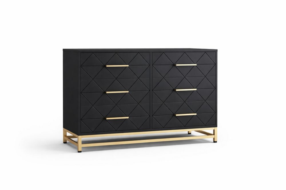 Black Wood Dresser with Gold steel Base 8 Drawers-Interanil