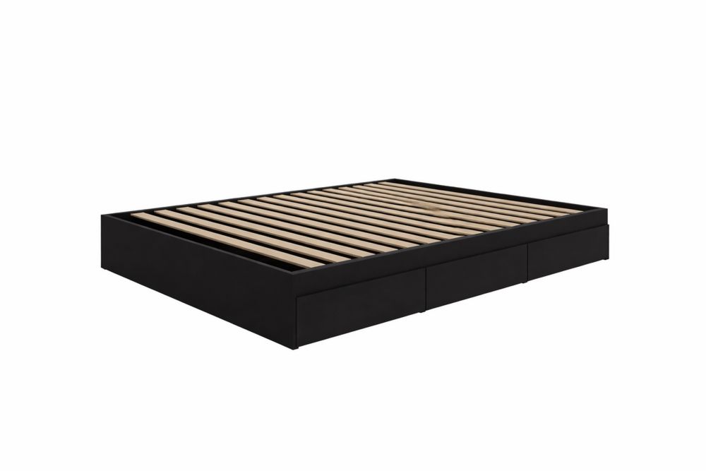 Wood and MDF Platform Bed Frame with Storage Black 200cm x 160cm x 30cm-Interanil