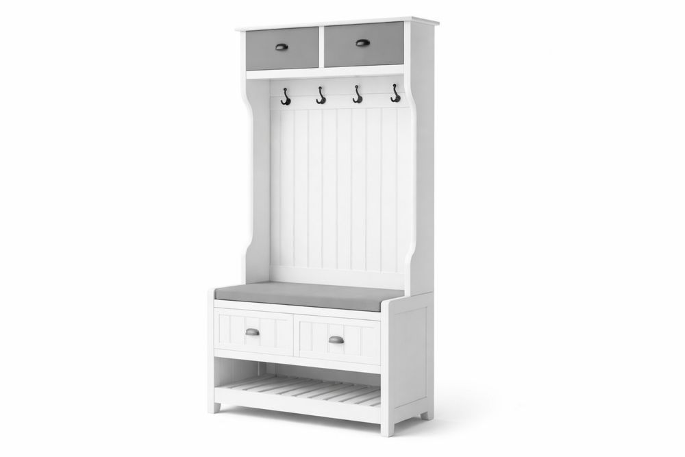 White Hall Tree with MDF Storage Bench and Cushioned Seat 75x30x190 cm-Interanil