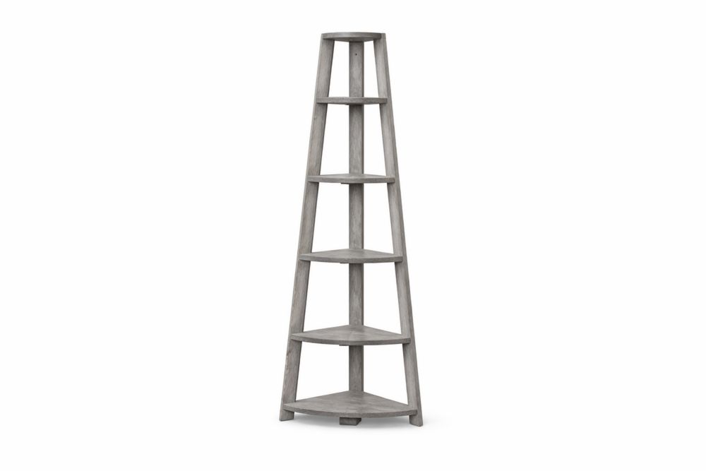5 Tier Corner Ladder Shelf Solid Wood Gray-Interanil