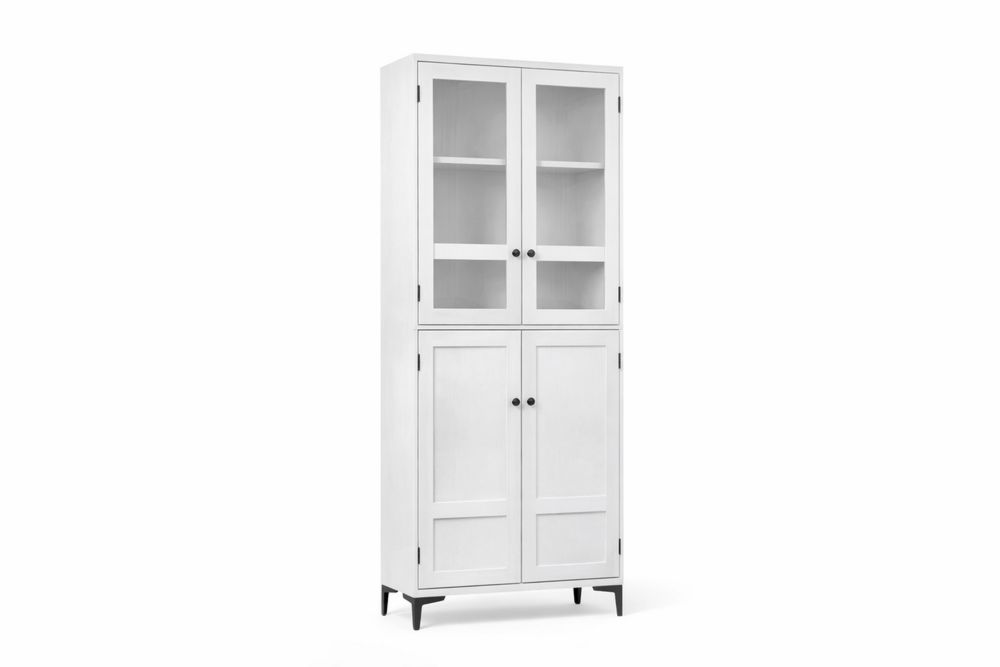 Tall White Wood Storage Cabinet with Glass and Solid Doors-Interanil