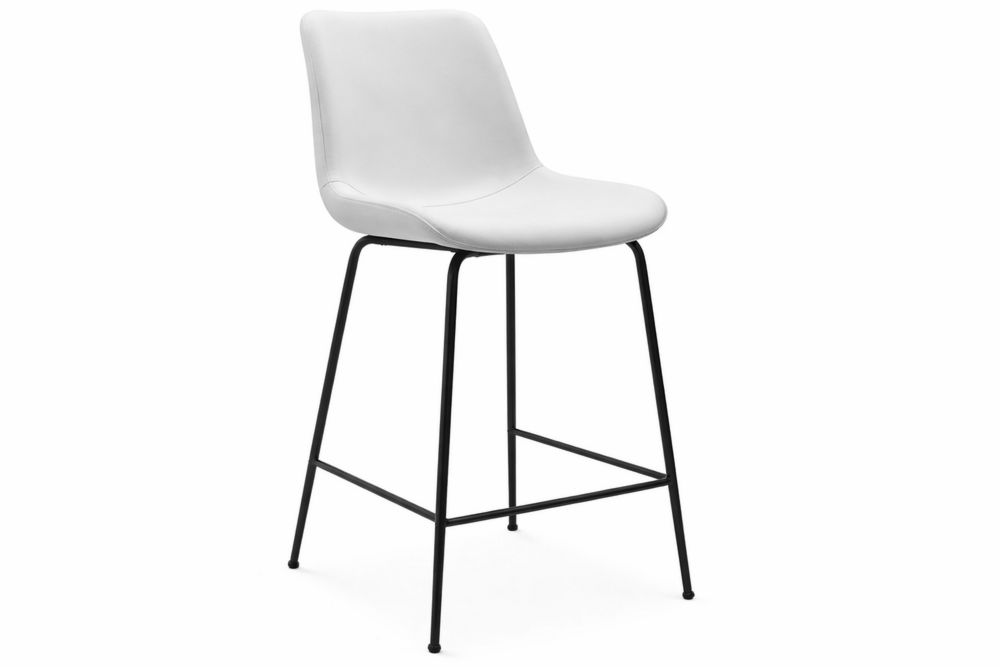 White Faux Leather Bar Stool with Black steel Frame-Interanil